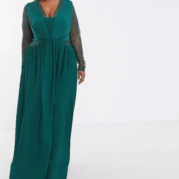 ASOS Curve | Dresses | Asos Curve Lace And Pleat Long Sleeve Maxi Dress |  Poshmark